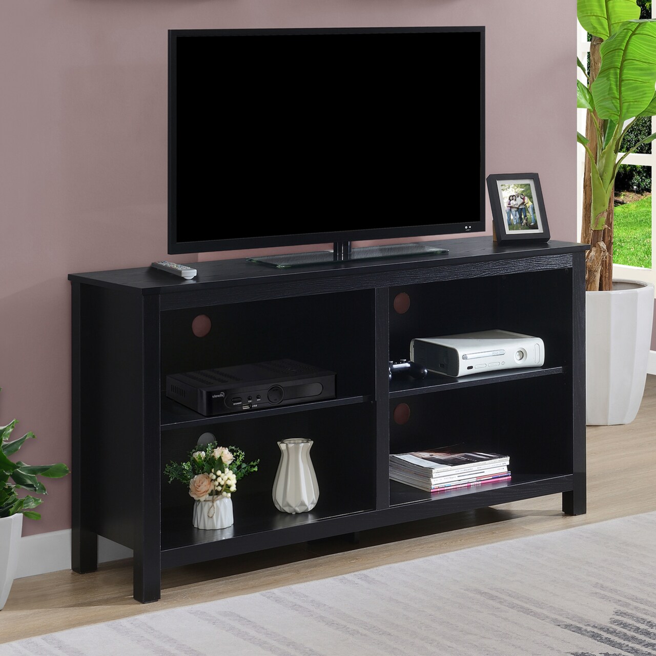 Convenience Concepts Montana Highboy TV Stand with Shelves for TVs up to 65 Inches, Black